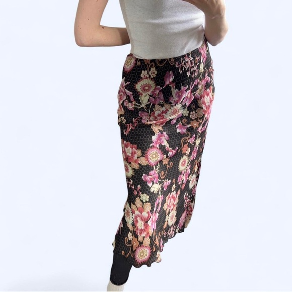 90s Notations Womens Black Pink Floral Fairy Core Cottagecore Midi Skirt Large - Picture 2 of 8